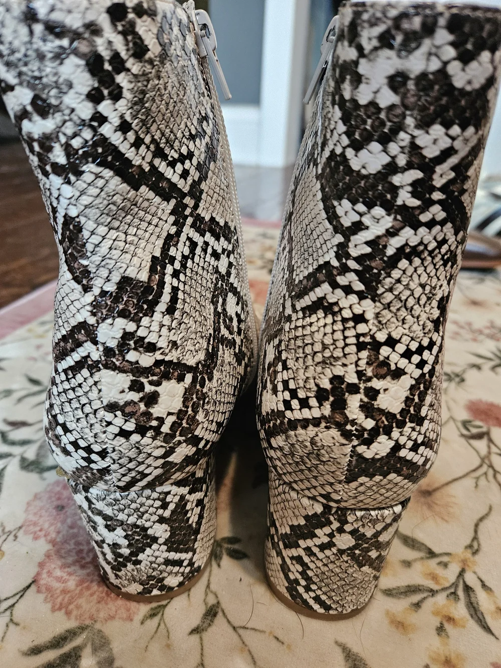 Sugar Black & White Snake-Print Pointed Ankle Boots